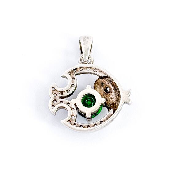 Vintage BRILLIO Sterling Silver 925 Green Crystal Cubic Zirconia Fish Pendant - Picture 4 of 7